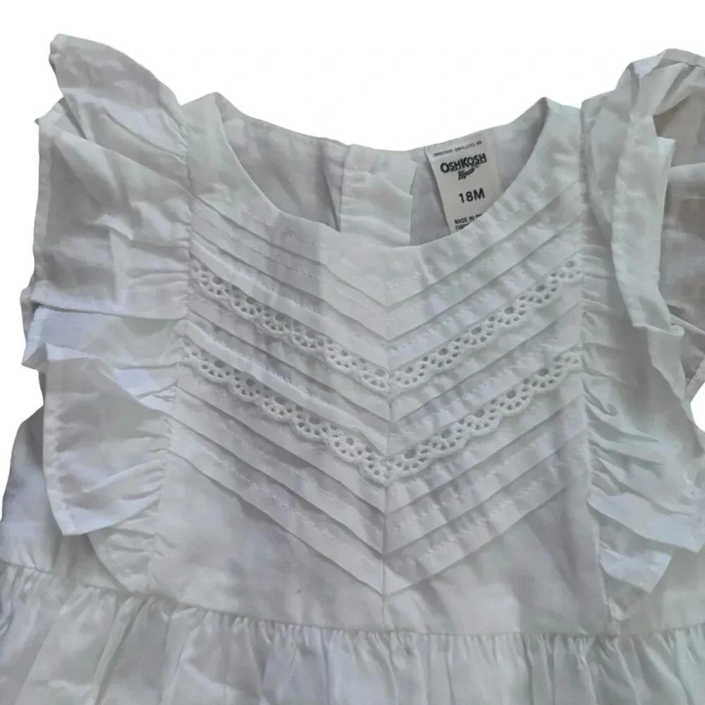 Oshkosh White Baby Girls Dress Short Sleeve size 18M NWT
